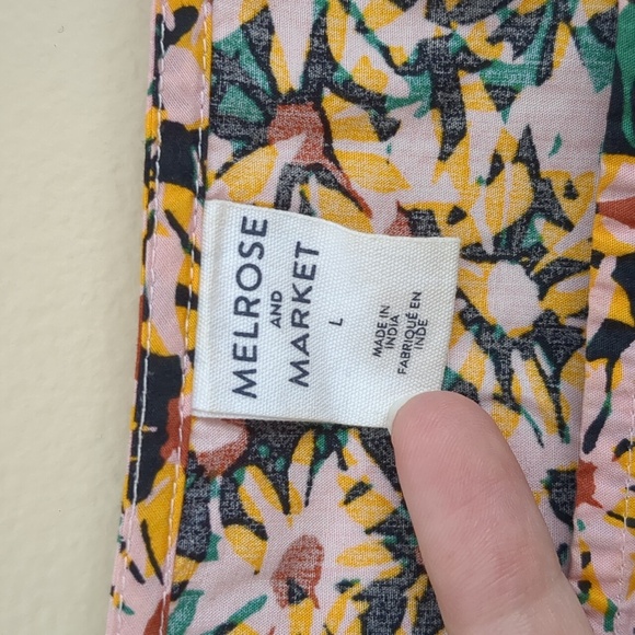 Large Melrose and Market Floral Flower Top Shirt Pink Green Black Cotton - Picture 3 of 14